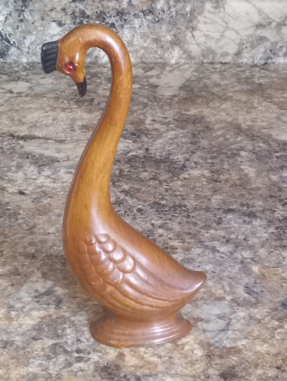 Vintage Wooden Swan 8” Red Glass Eyes